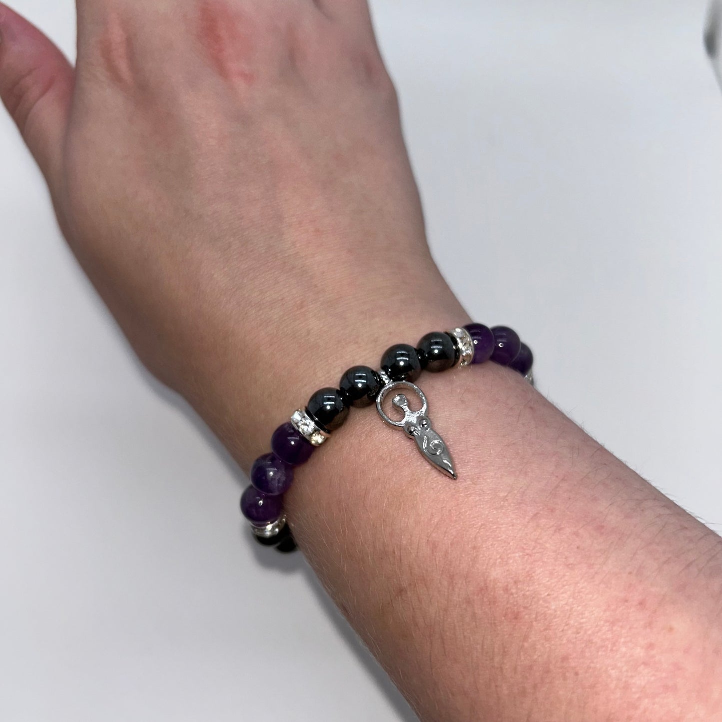 Amethyst & Hematite w/ Goddess Charm Bracelet