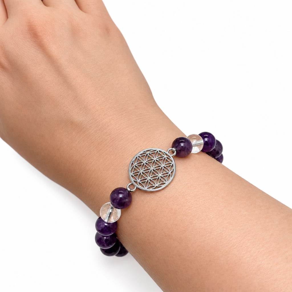 Amethyst & Clear Quartz w/ Charm Bracelet