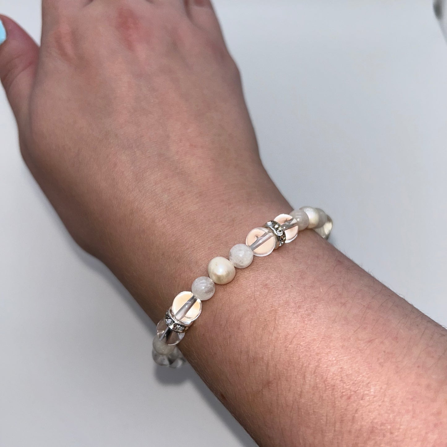 Rainbow Moonstone & Clear Quartz w/ Pearl