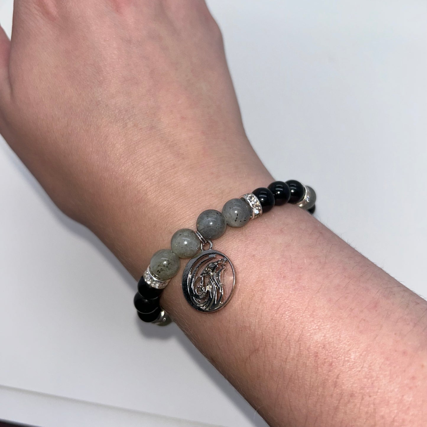 Labradorite & Black Tourmaline w/ Wolf Charm