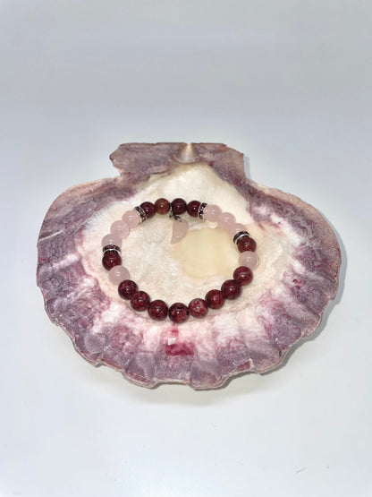 Eudialyte & Rose Quartz w/ Wing Charm Bracelet
