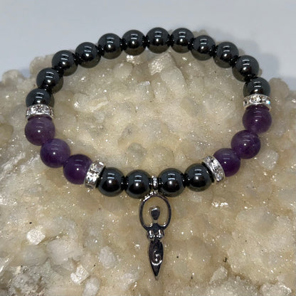 Amethyst & Hematite w/ Goddess Charm Bracelet