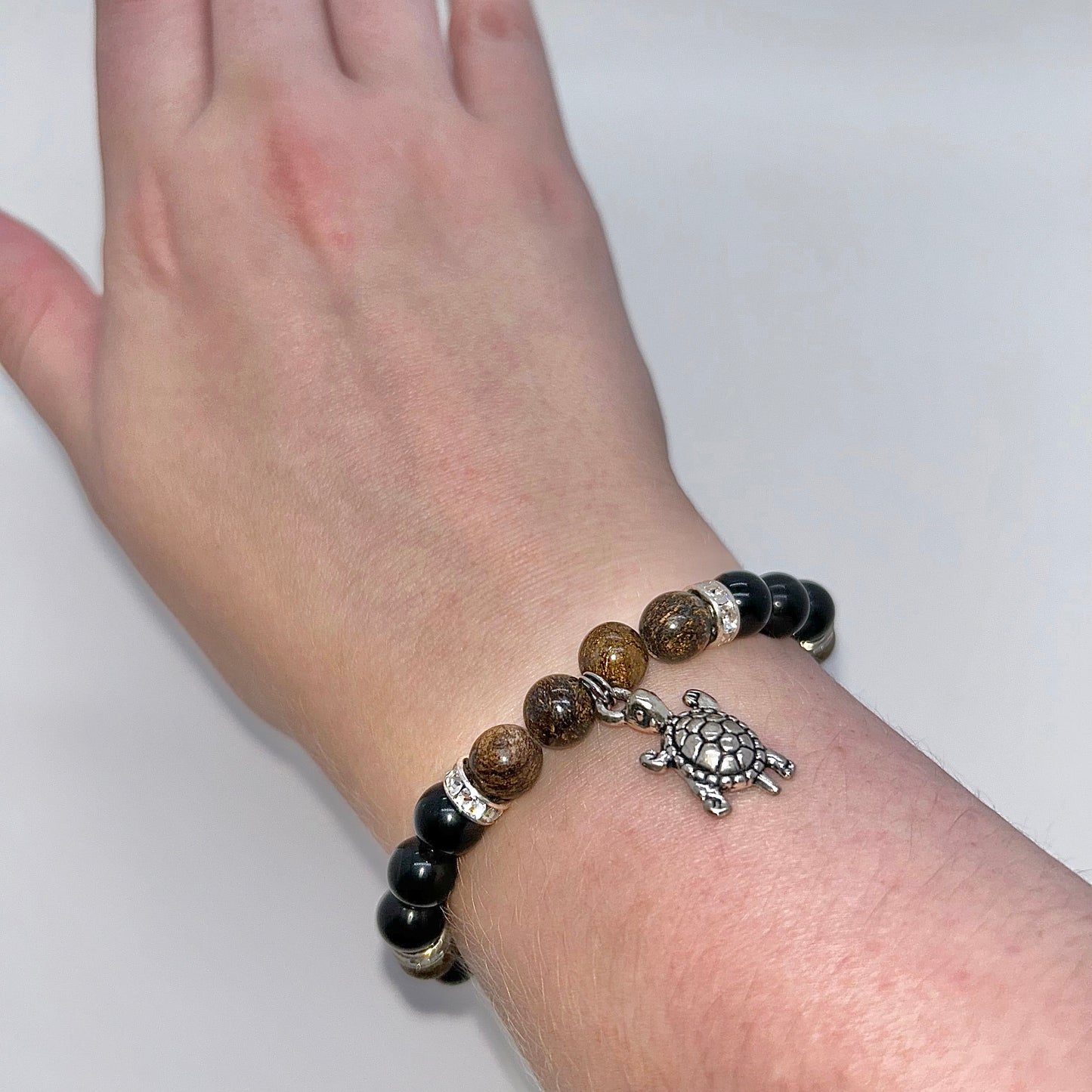 Bronzite & Rainbow Obsidian w/ Turtle Charm