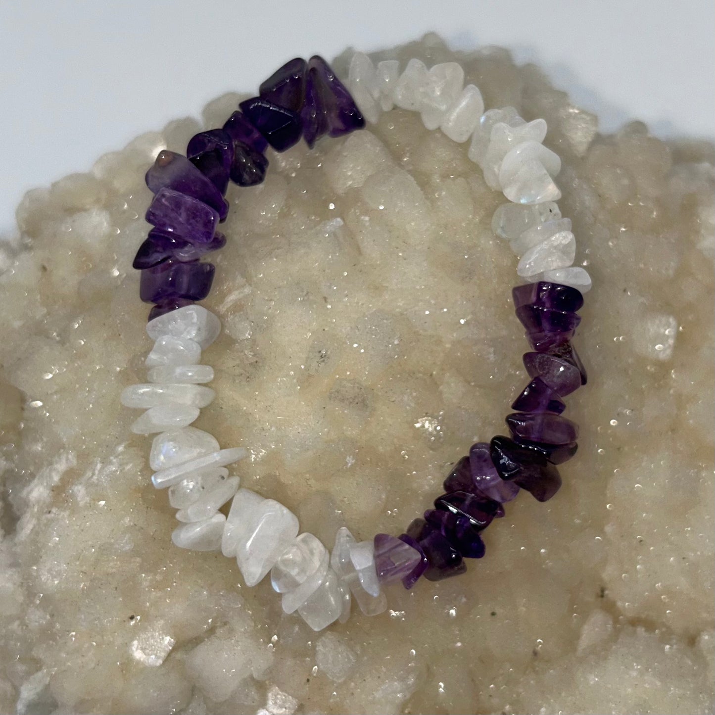 Chip Rainbow Moonstone & Amethyst