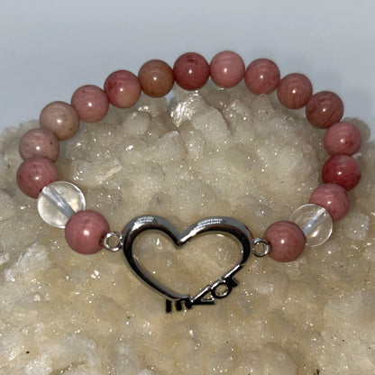 Rhodonite & Clear Quartz w/ Heart Bracelet