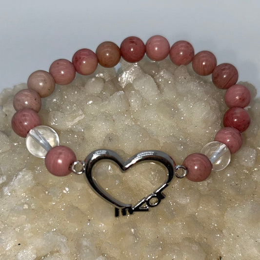 Rhodonite & Clear Quartz w/ Heart Bracelet