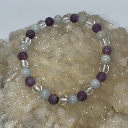 Amazonite, Clear Quartz, Lepidolite
