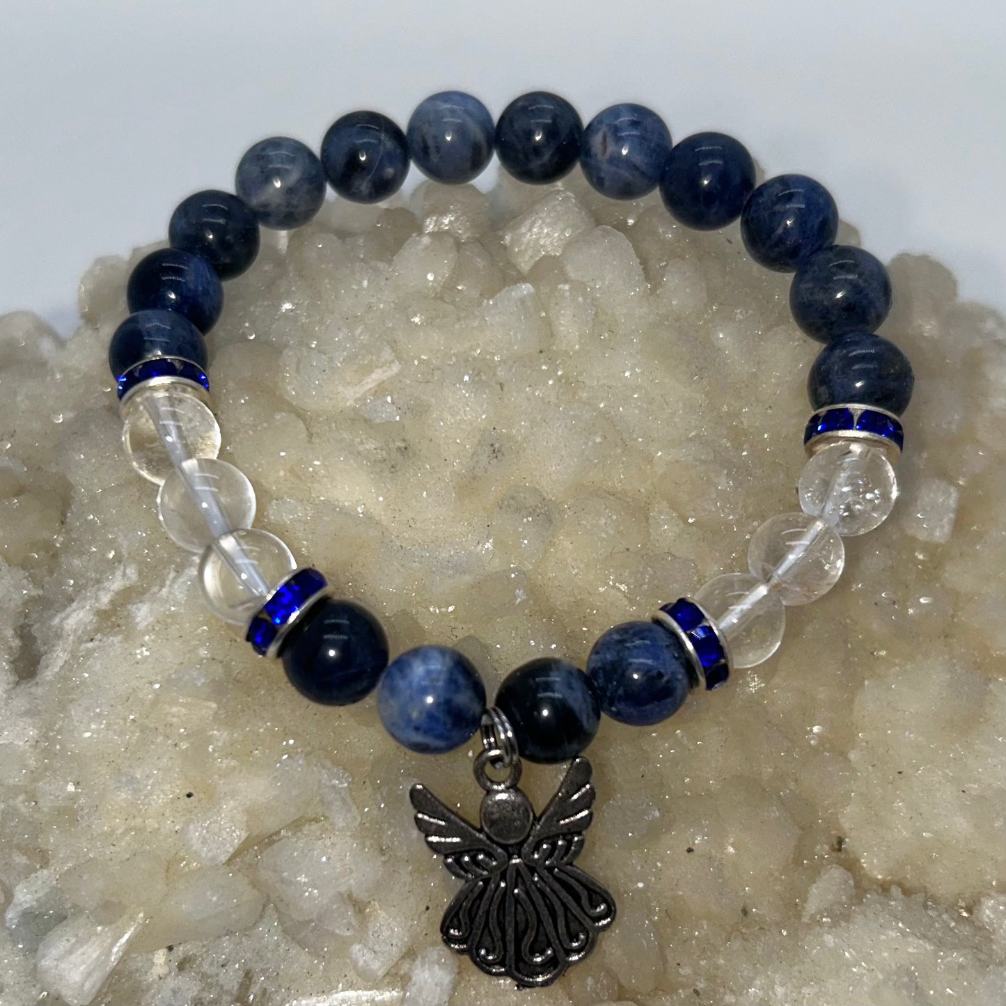 Sodalite & Clear Quartz w/ Angel Charm Br