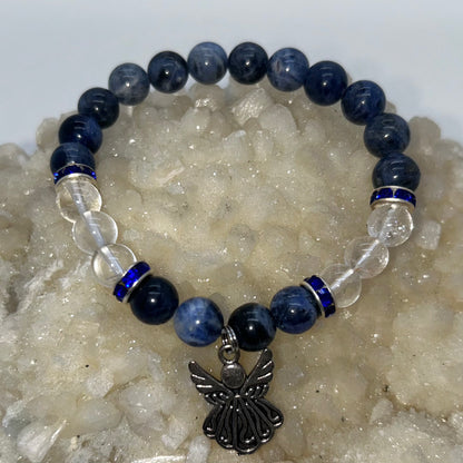 Sodalite & Clear Quartz w/ Angel Charm Br
