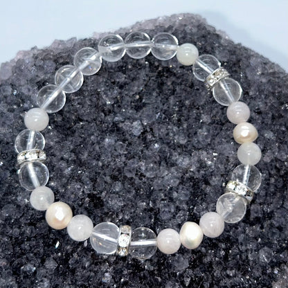 Rainbow Moonstone & Clear Quartz w/ Pearl