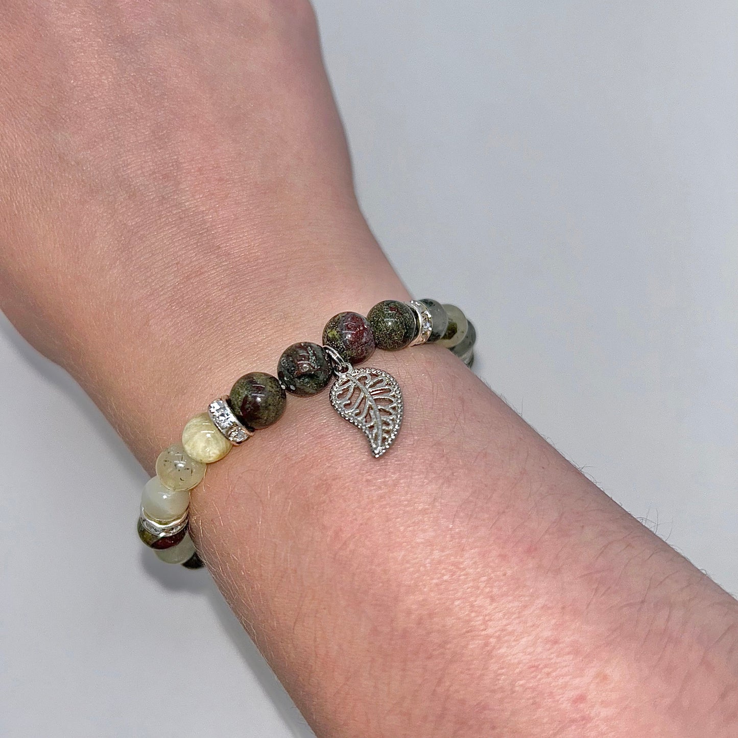 Dragonsblood & Prehnite w/ Leaf Charm