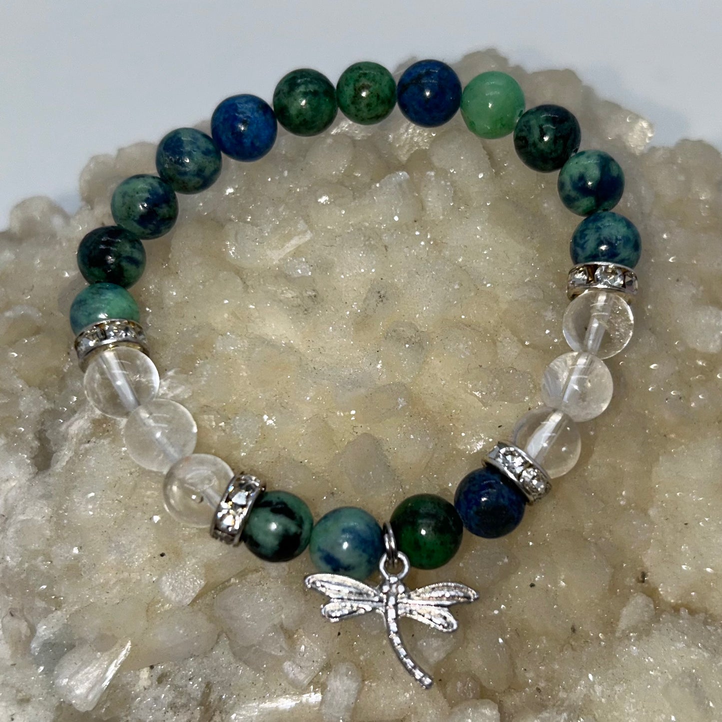 Chrysocolla & Clear Quartz w/ Dragonfly Charm