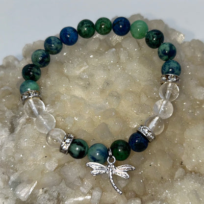 Chrysocolla & Clear Quartz w/ Dragonfly Charm