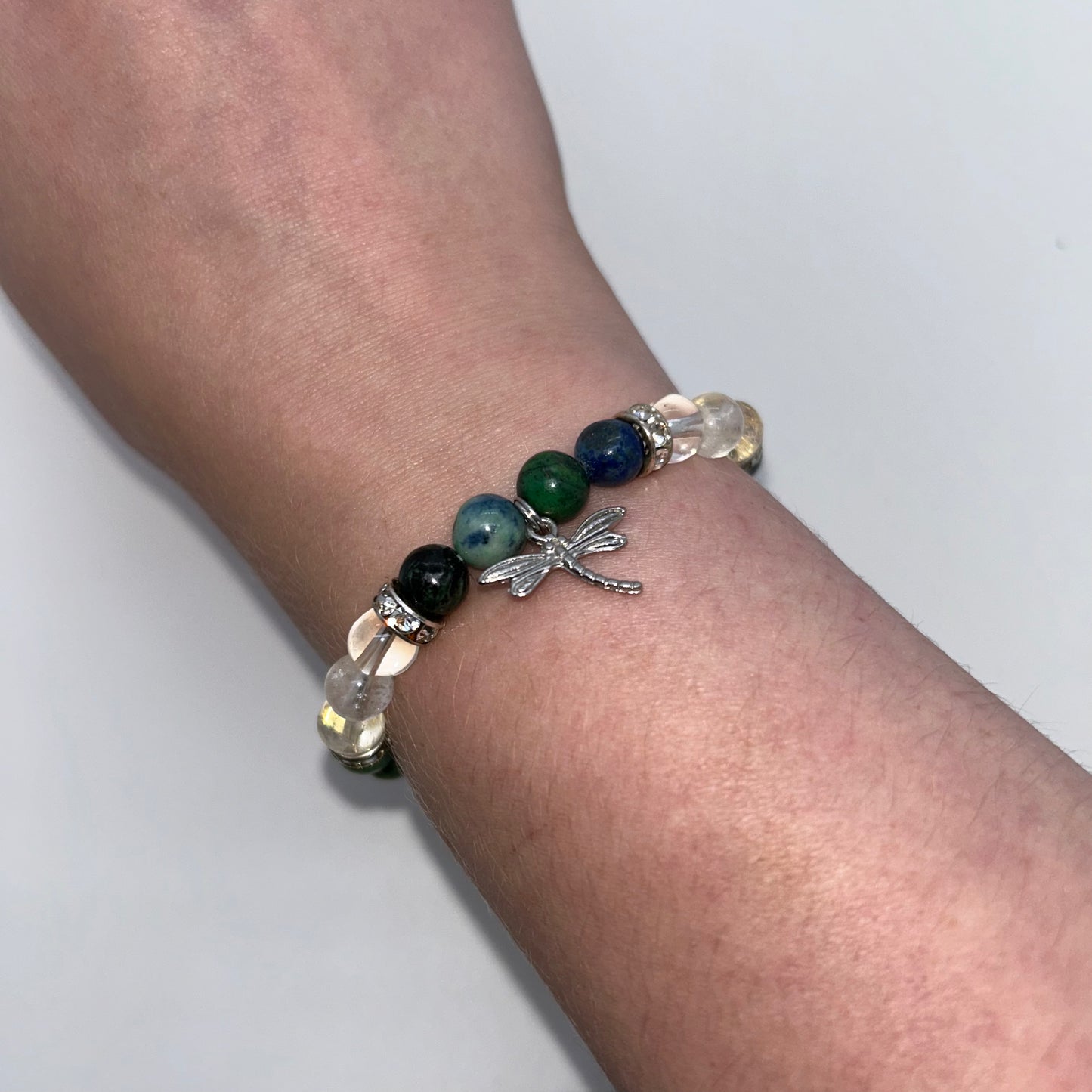 Chrysocolla & Clear Quartz w/ Dragonfly Charm