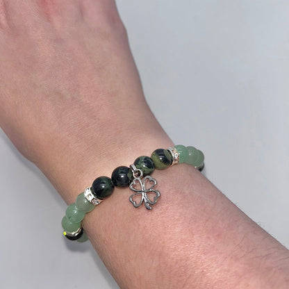 Kambaba Stone (Jasper) & Green Aventurine w/ Clover Charm
