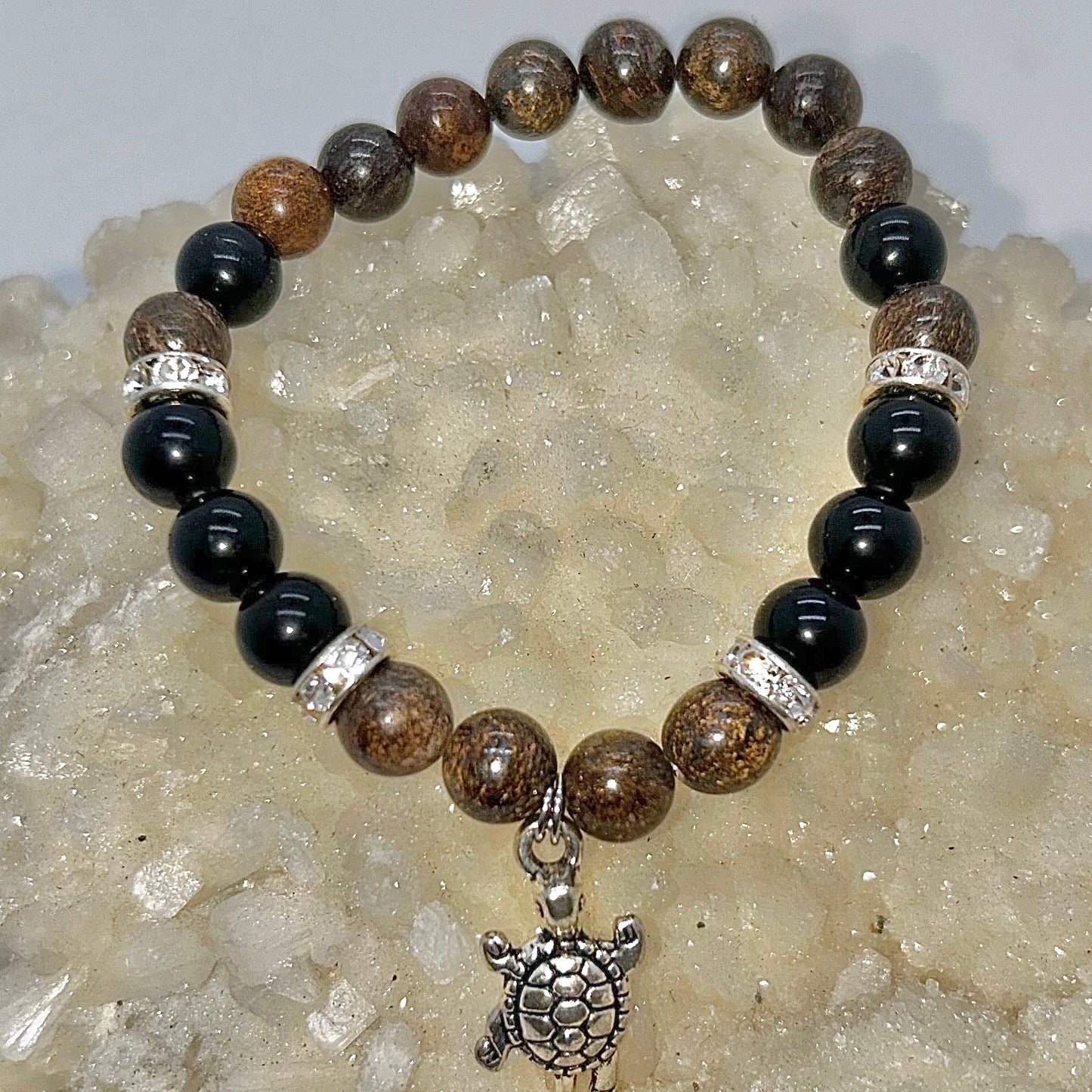 Bronzite & Rainbow Obsidian w/ Turtle Charm