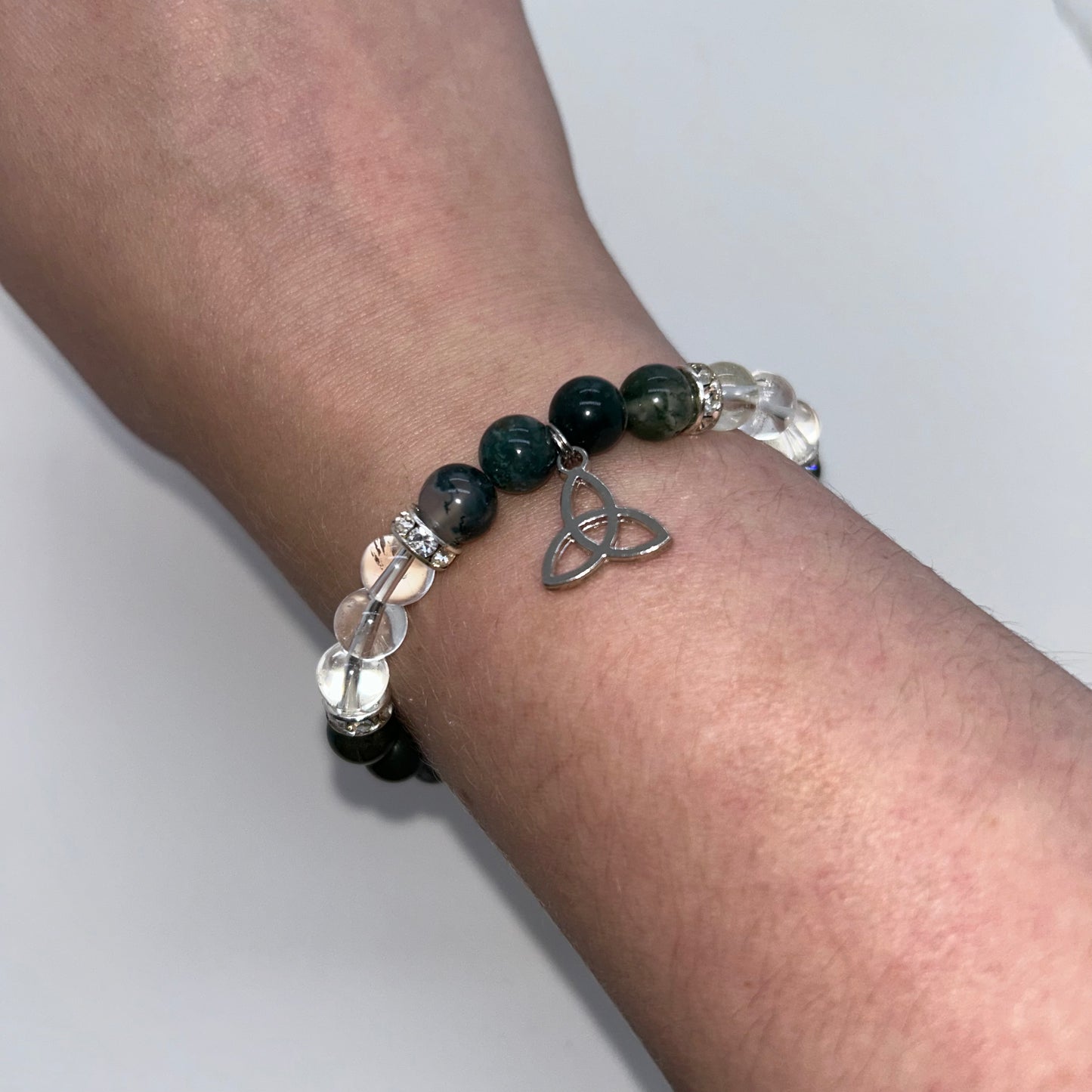 Moss Agate & Clear Quartz w/ Celtic Charm