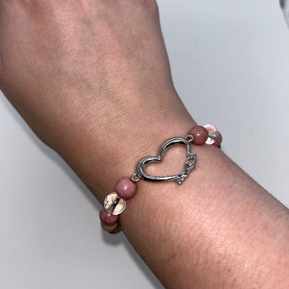 Rhodonite & Clear Quartz w/ Heart Bracelet