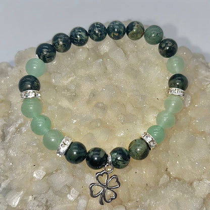 Kambaba Stone (Jasper) & Green Aventurine w/ Clover Charm