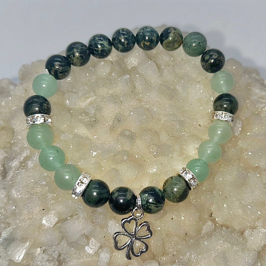Kambaba Stone (Jasper) & Green Aventurine w/ Clover Charm