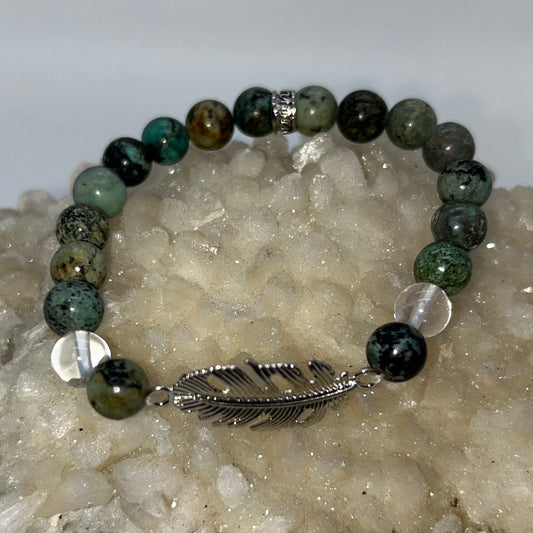 Turquoise & Clear Quartz w/ Feather Charm