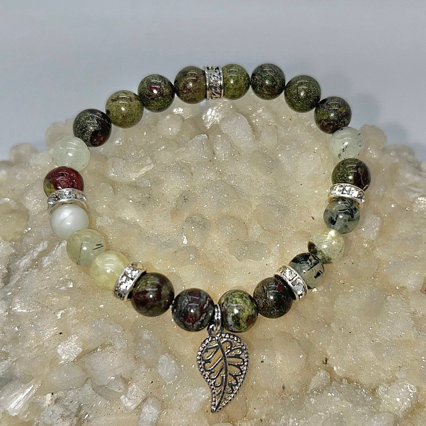 Dragonsblood & Prehnite w/ Leaf Charm
