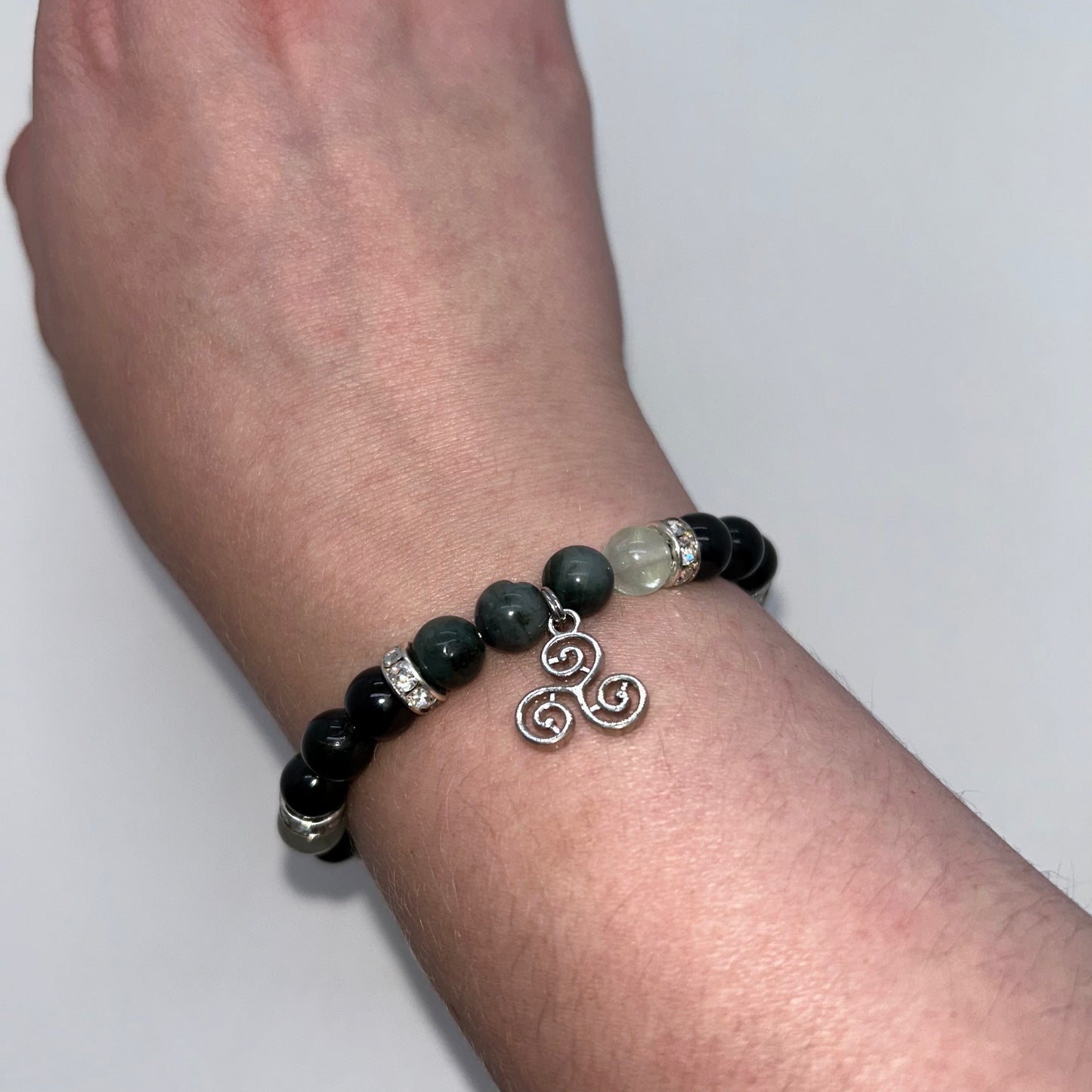 Black Tourmaline & Emerald w/ Spiral Charm