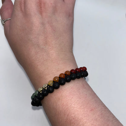 Lava Stone and Chakra Beads 6mm - double adjustable