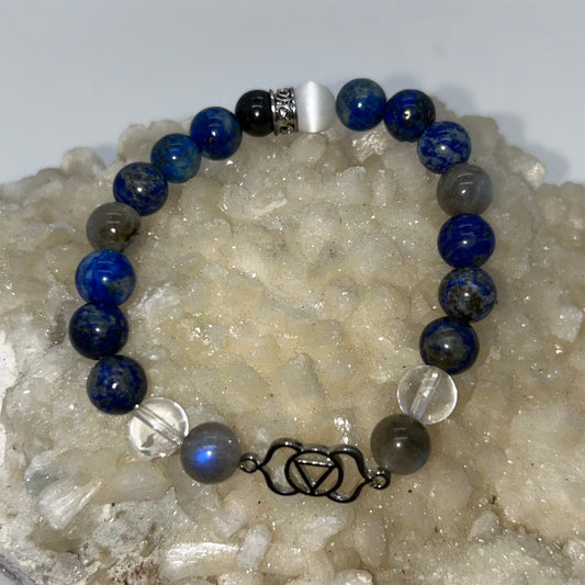 Lapis Lazuli, Labradorite, Clear Quartz, Selenite, & Hematite w/ Chakra Charm