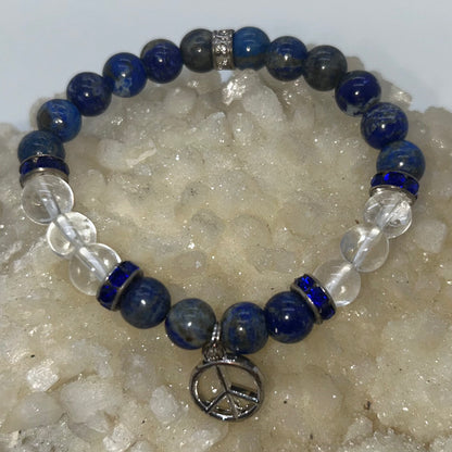 Lapis Lazuli & Clear Quartz w/ Peace Charm