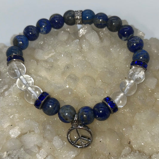 Lapis Lazuli & Clear Quartz w/ Peace Charm