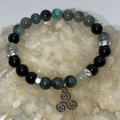 Black Tourmaline & Emerald w/ Spiral Charm