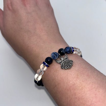 Sodalite & Clear Quartz w/ Angel Charm Br