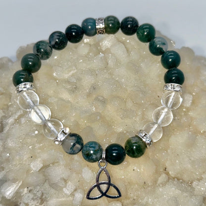 Moss Agate & Clear Quartz w/ Celtic Charm